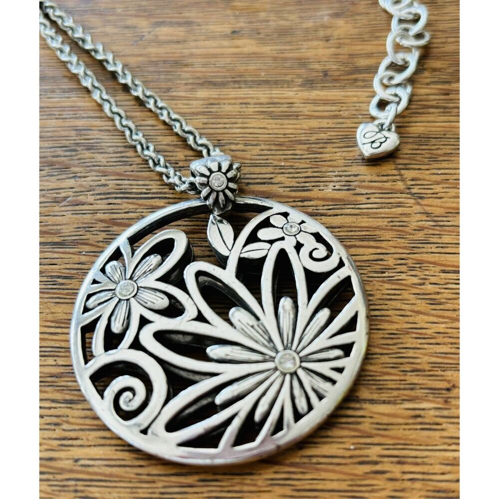 Brighton Reversible Flower Pendant Necklace Crystals Vintage - Picture 4 of 6
